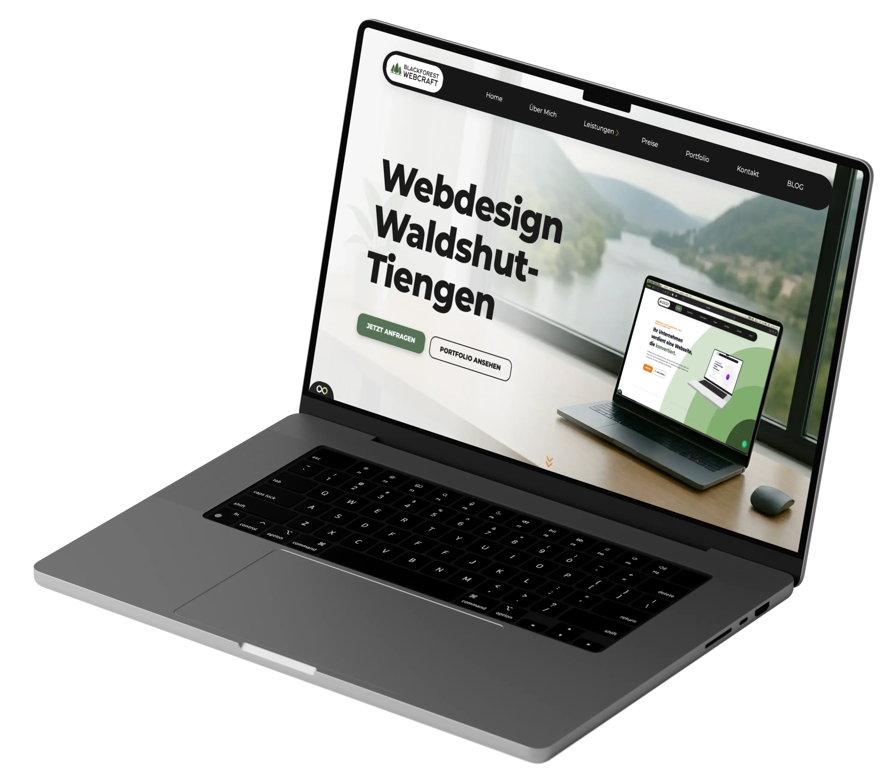 MacBook Mockup zeigt professionelle Webdesign-Beispiele